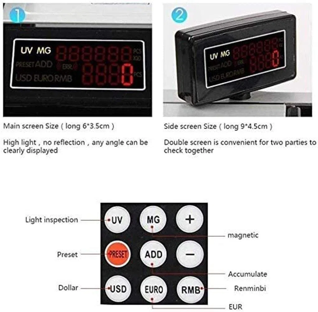Máquina contadora de Dinero de Grado empresarial con detección de Billetes Falsos Ultravioleta/magnético (UV/MG), Pantalla LCD, Detector de detección de Billetes Falsos para supermercados
