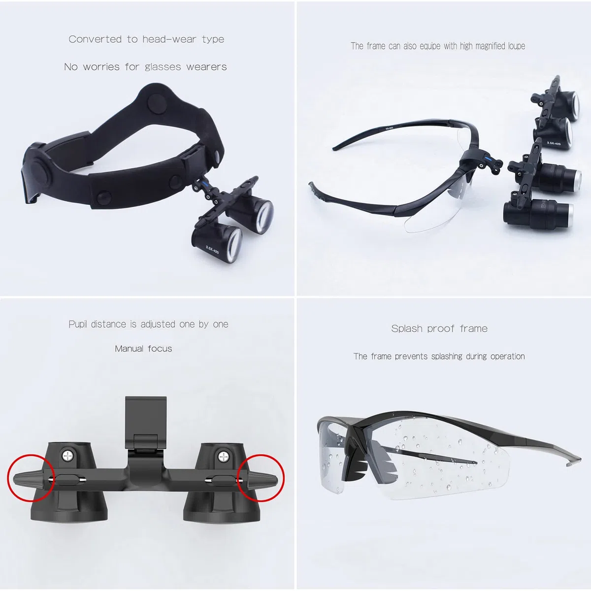 Lupa de Montaje en Cabeza Lupas binoculares Distancia de Trabajo 340-500 mm Lentes ópticas de Aumento Manos Libres para Trabajos cercanos Hobby Craft Reparación de Joyas (3.5X, 340 mm) (420 mm 2.5X)