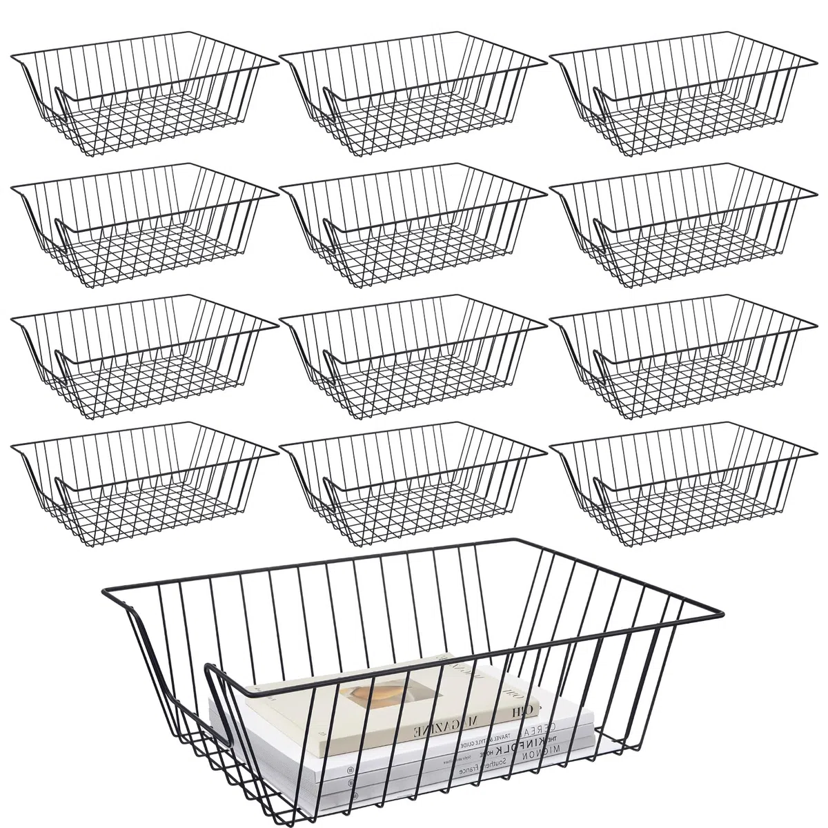 Yeaqee 12 bandejas de metal para archivos, apilables, organizador de escritorio, cesta de papel, bandejas para cartas para oficina, hogar, aula, escuela, color negro (16.5 x 12 x 5 pulgadas)