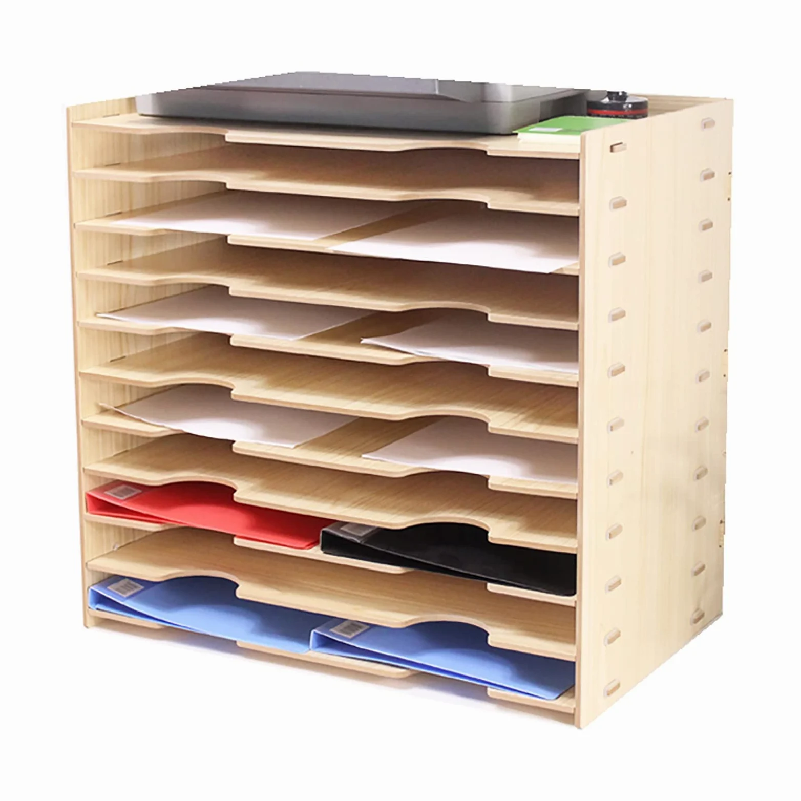 Organizador de Escritorio de Madera, Bandeja para Papel tamaño Carta A3, apilable para organizar el Escritorio, mantén el Orden en casa o en la Oficina.