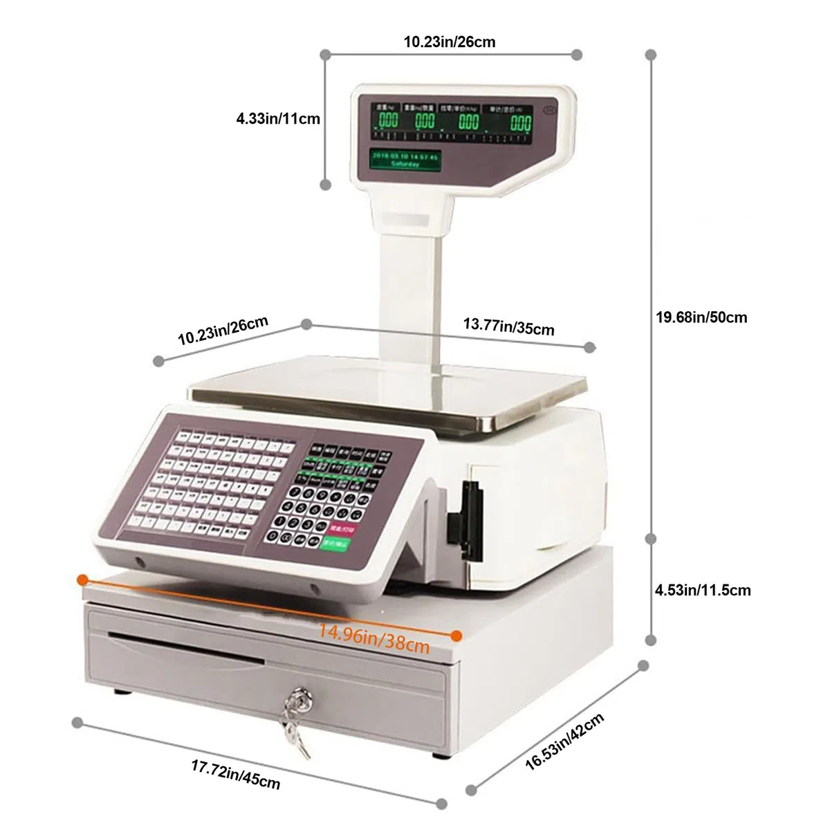 Báscula De Recibos De Código De Barras 66lb,Pantalla LCD Dual,Báscula Electrónica De Pago para Minoristas Y Supermercados DeviceandCashbox
