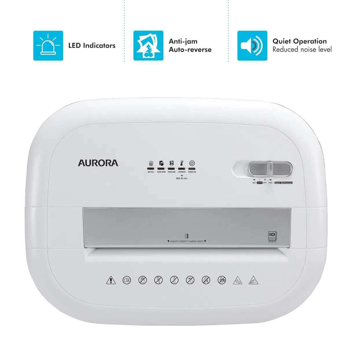 Aurora Trituradora de Papel microcortado de Alta Seguridad de 10 Hojas y Tarjetas de crédito con Cesta extraíble de 6 galones/Tiempo de Funcionamiento de 60 Minutos/Nivel de Seguridad P-5
